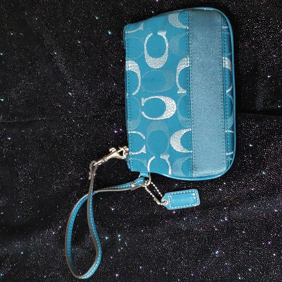 Coach Handbags - Coach NWOT Signature Teal Small Wristlet